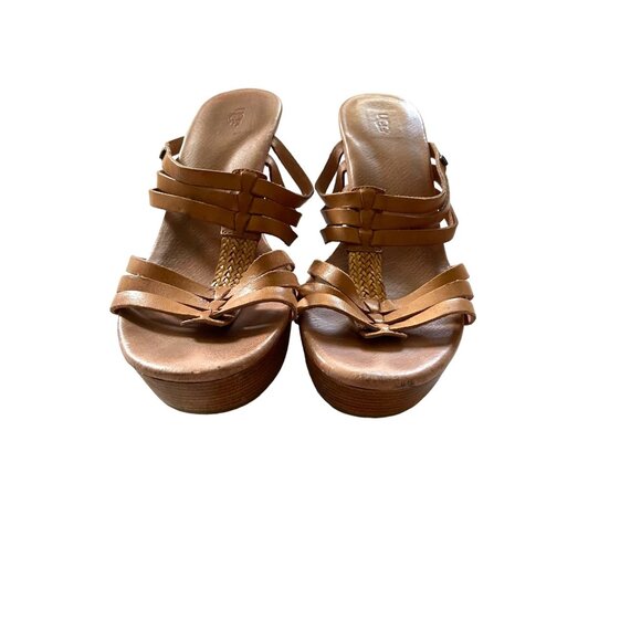 Ugg Mattie Leather Wedges Tan Size 8.5 Summer Boho Hippie Neutral Beach Vacation - Picture 4 of 12